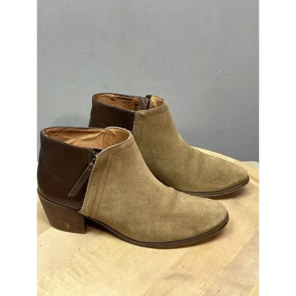 Madewell Cait Booties Side Zip Ankle Boots Brown Leather Suede E2237‎ US 8.5